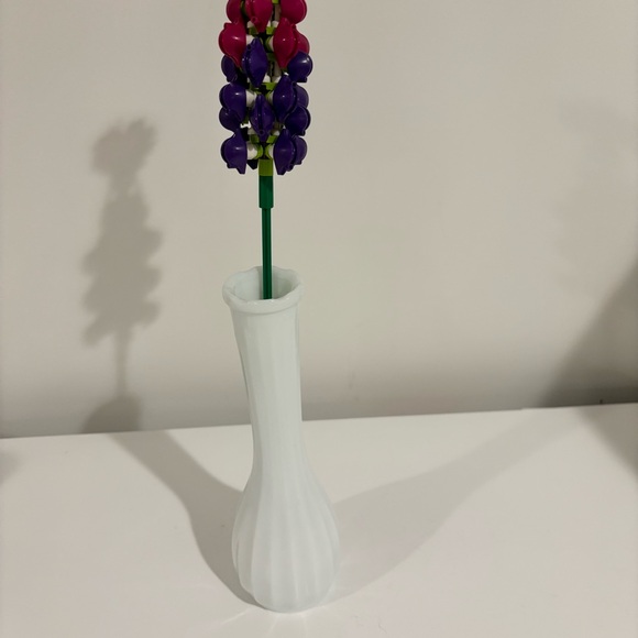 Vintage hobnail around rim milk glass flower vase ring fire milk glass bud vase - Picture 9 of 13